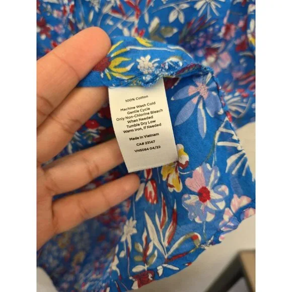 Talbots Blue Tank Top Floral Sleeveless Shirt Lightweight 100% Cotton XL - Picture 3 of 5